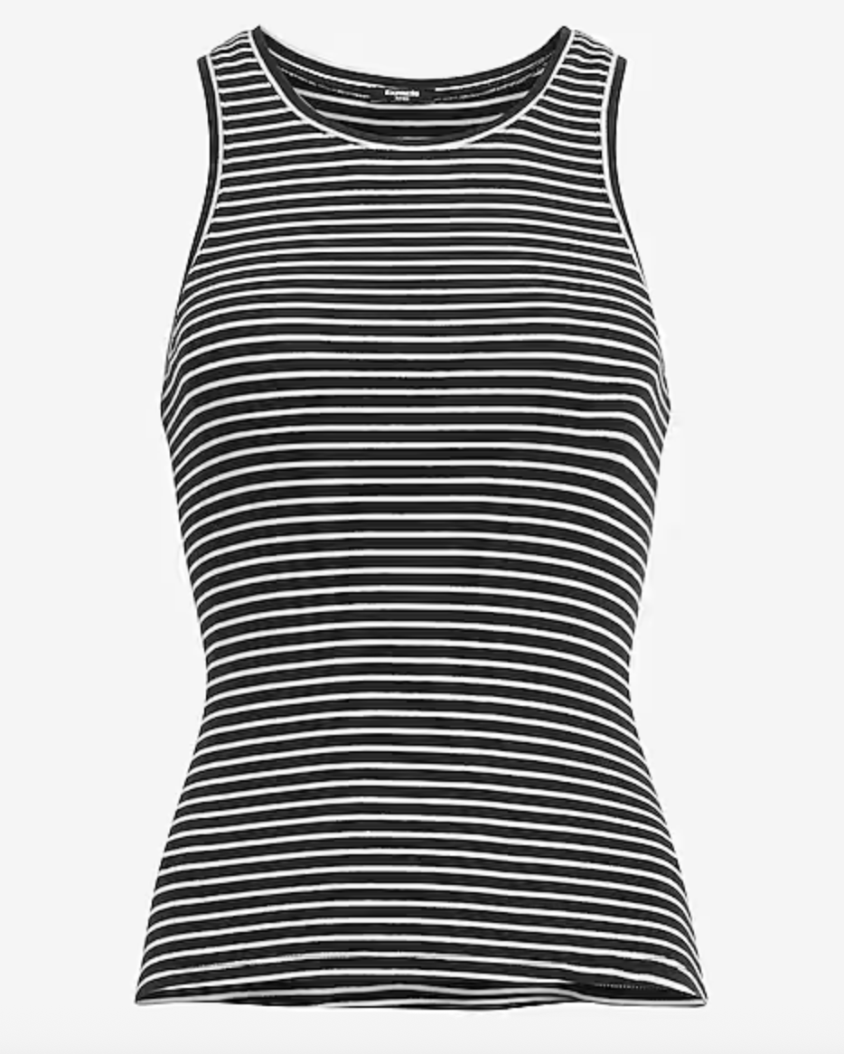 Express Striped Fitted Ribbed High Neck Tank