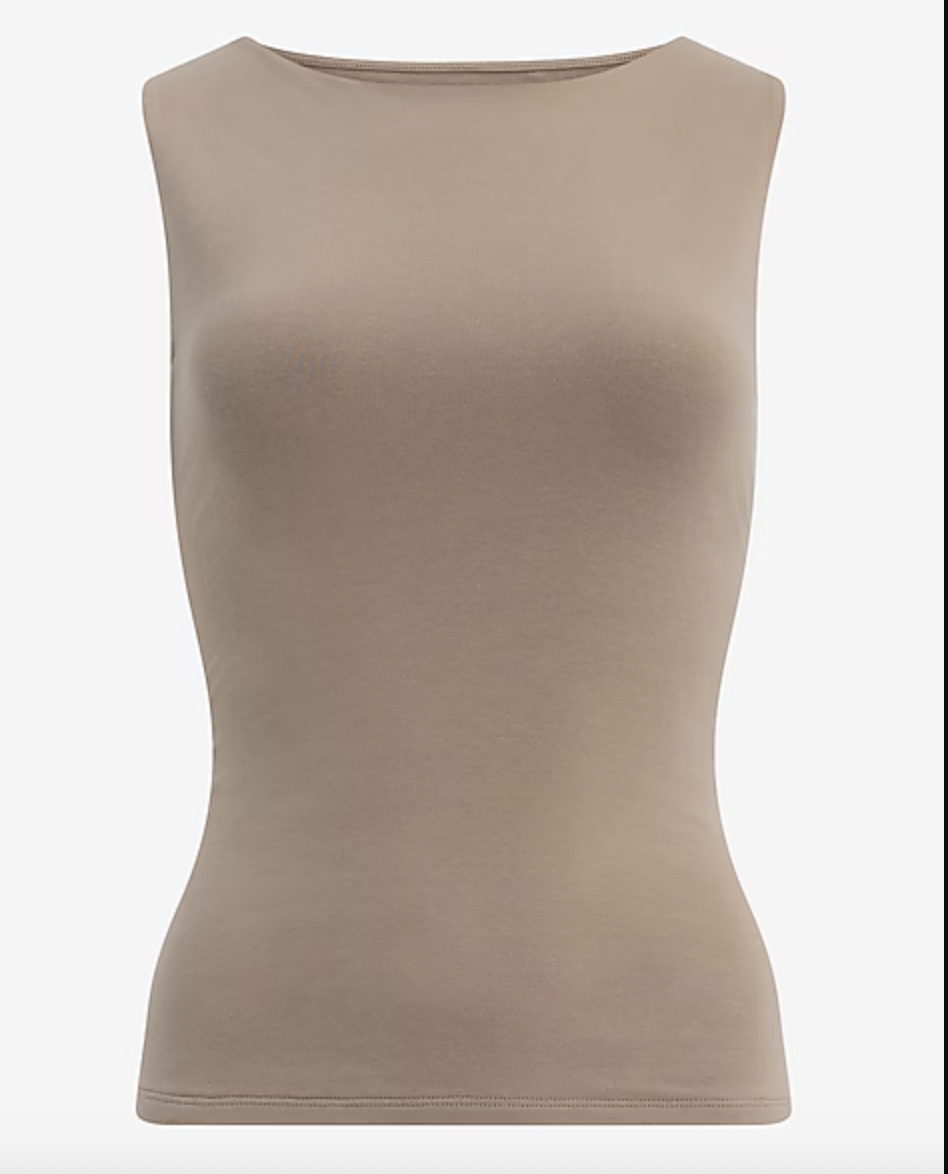 Express Body Contour Stretch Cotton Boat Neck Tank 
