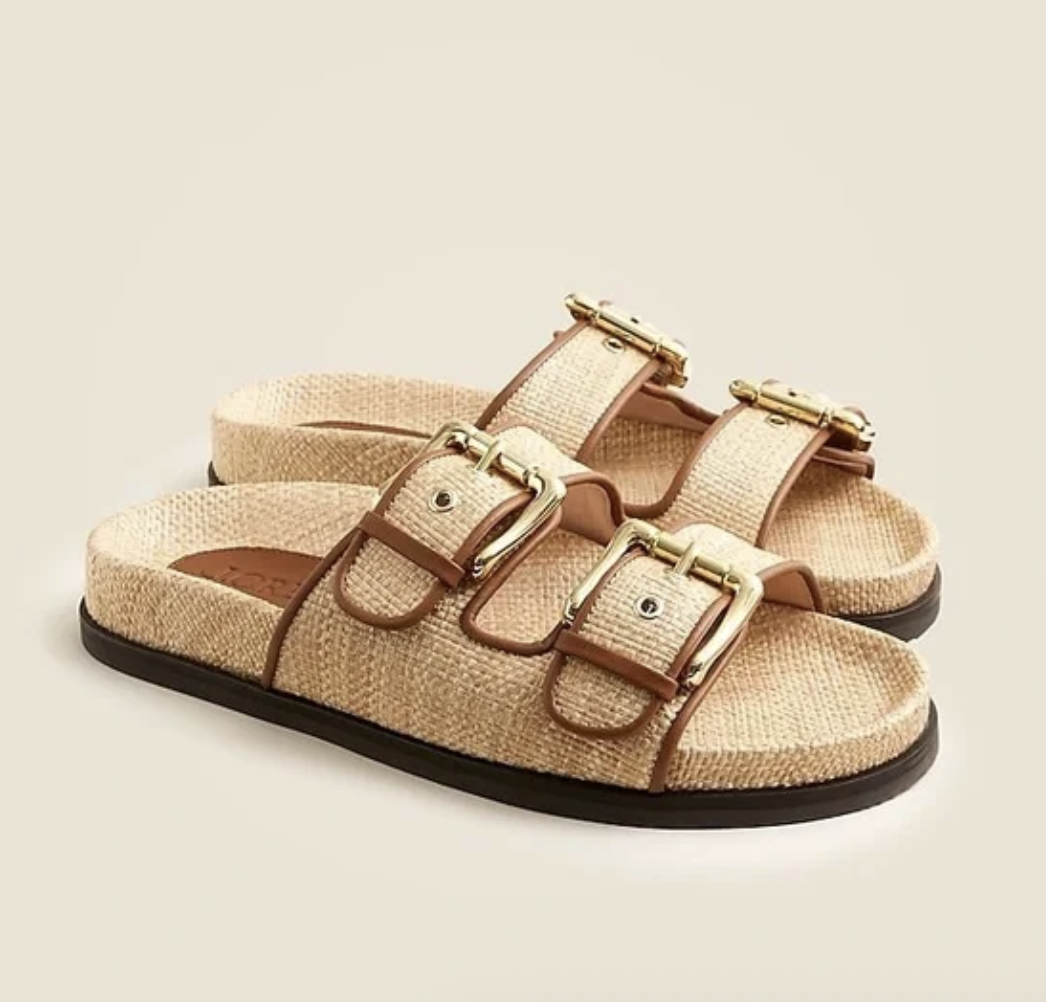 J. Crew New Colbie wide-strap buckle sandals in faux raffia 
