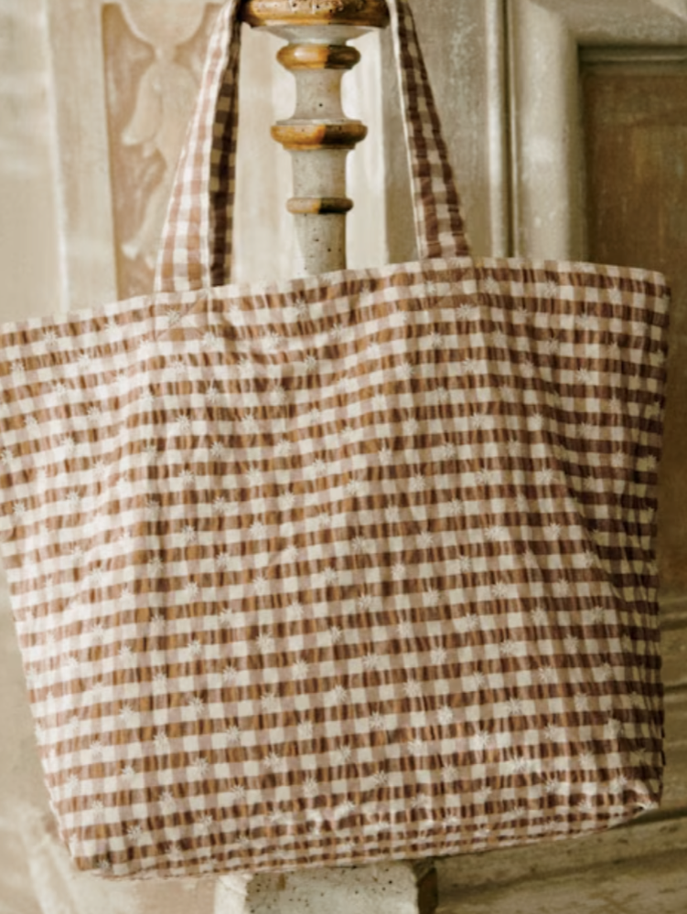 Sezane Large Floral Embroidered Totebag (Camel)