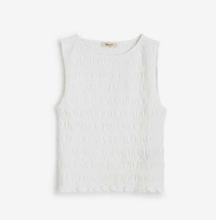 Madewell Smocked Boatneck Tank (XS in White)