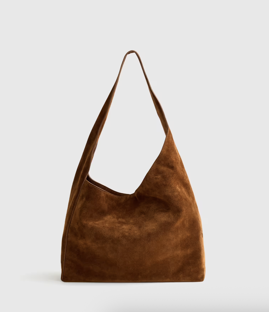  Quince Italian Suede Slouchy Shoulder Bag in Whiskey