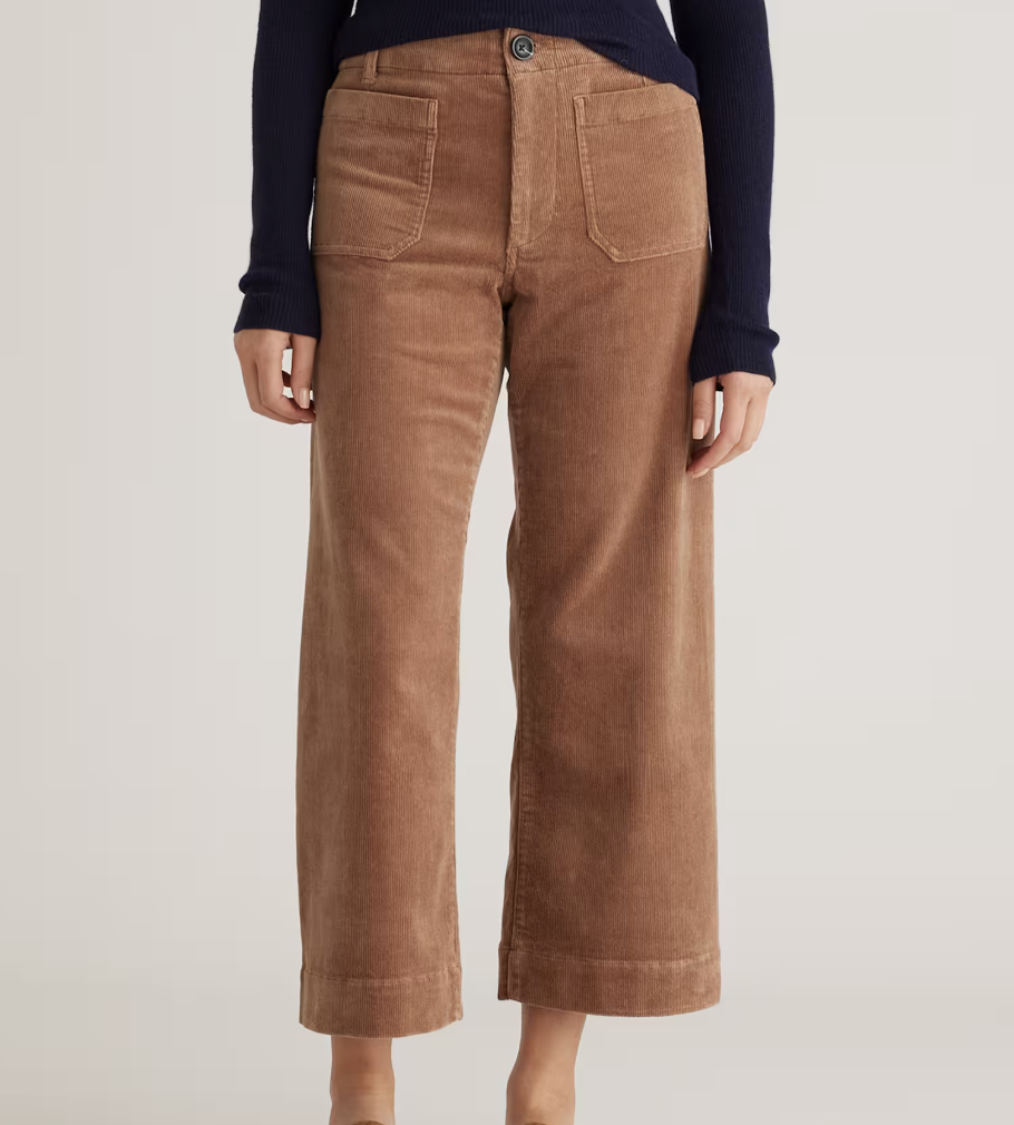 Quince Organic Stretch Corduroy Cropped Wide Leg Pants 