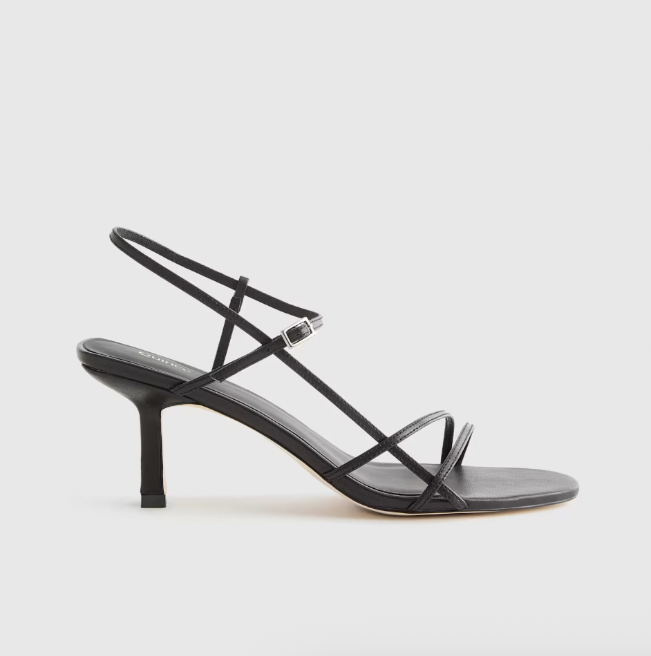 Quince Italian Leather 70mm Strappy Heel in Black