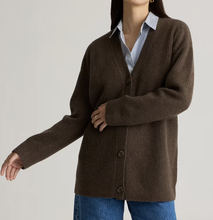 Quince Mongolian Cashmere Oversized Boyfriend Cardigan Sweater