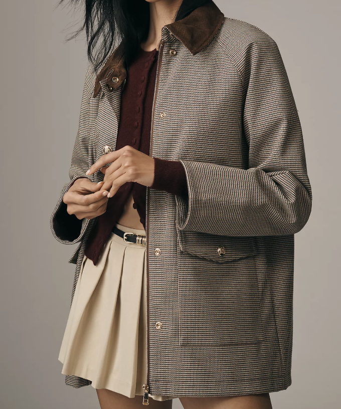 Anthropologie RD Style Bea Houndstooth Quilted Barn Jacket