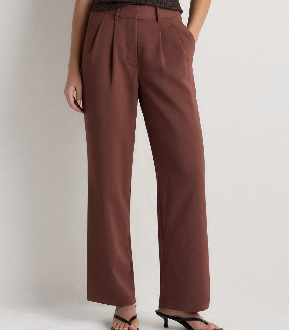 Stretch Crepe Pleated Wide Leg Pants