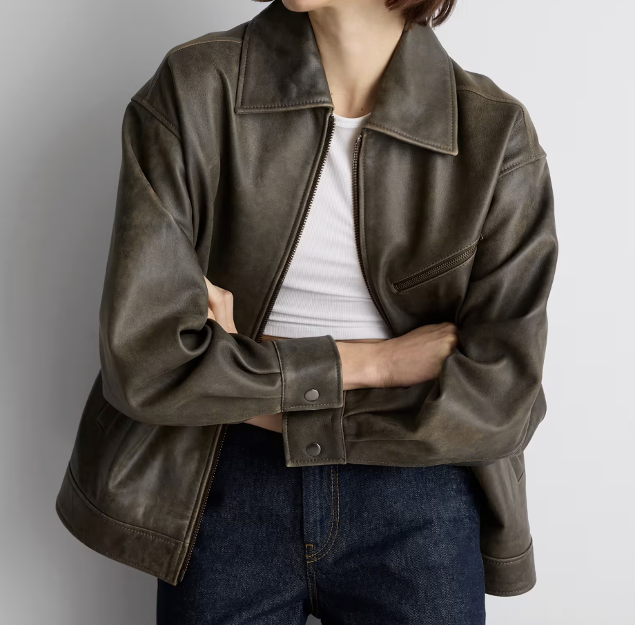100% Leather Oversized Bomber Jacket