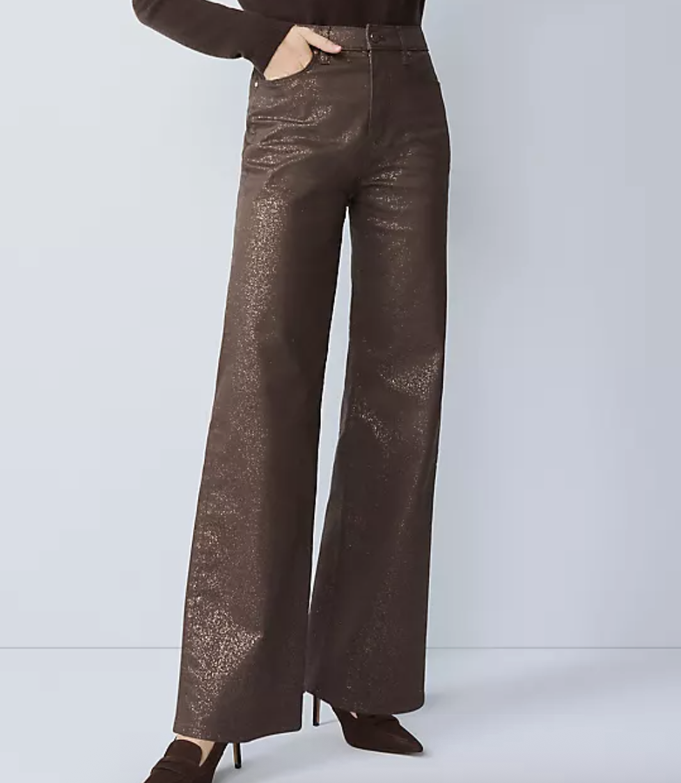 Ann Taylor The Petite Shimmer Wide Leg Jean