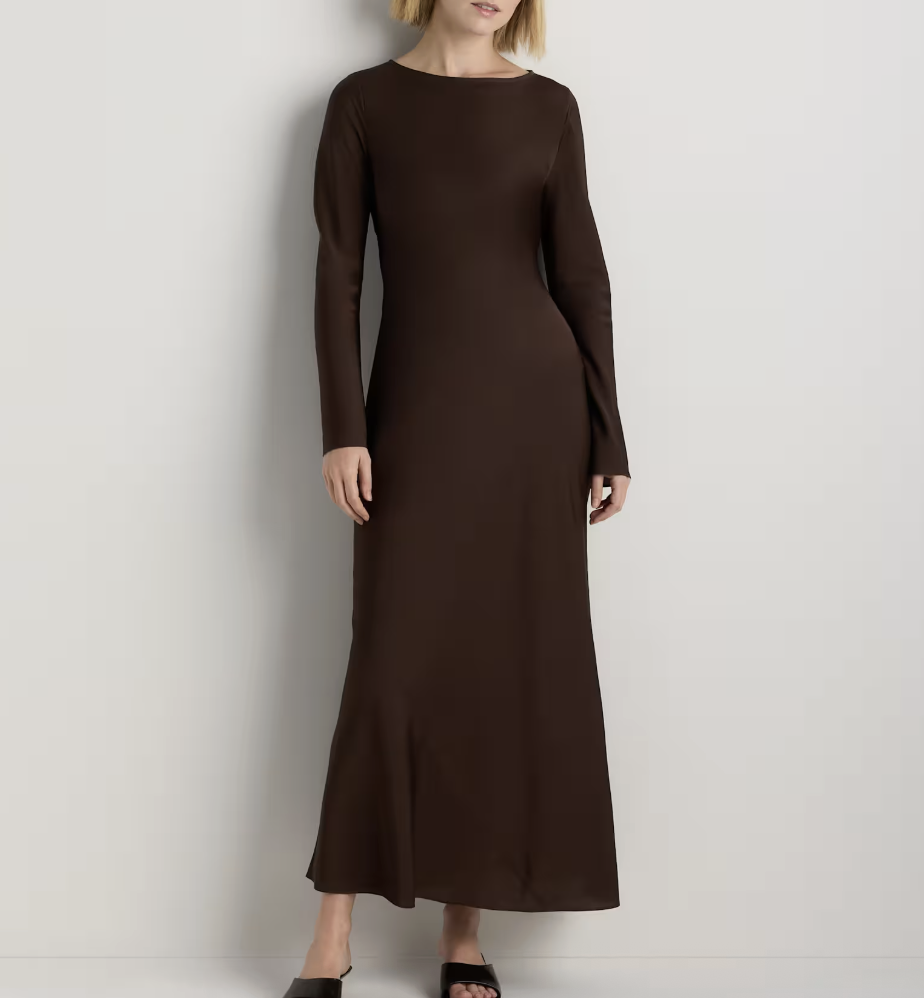 Quince Washable Stretch Silk Long Sleeve Maxi Dress