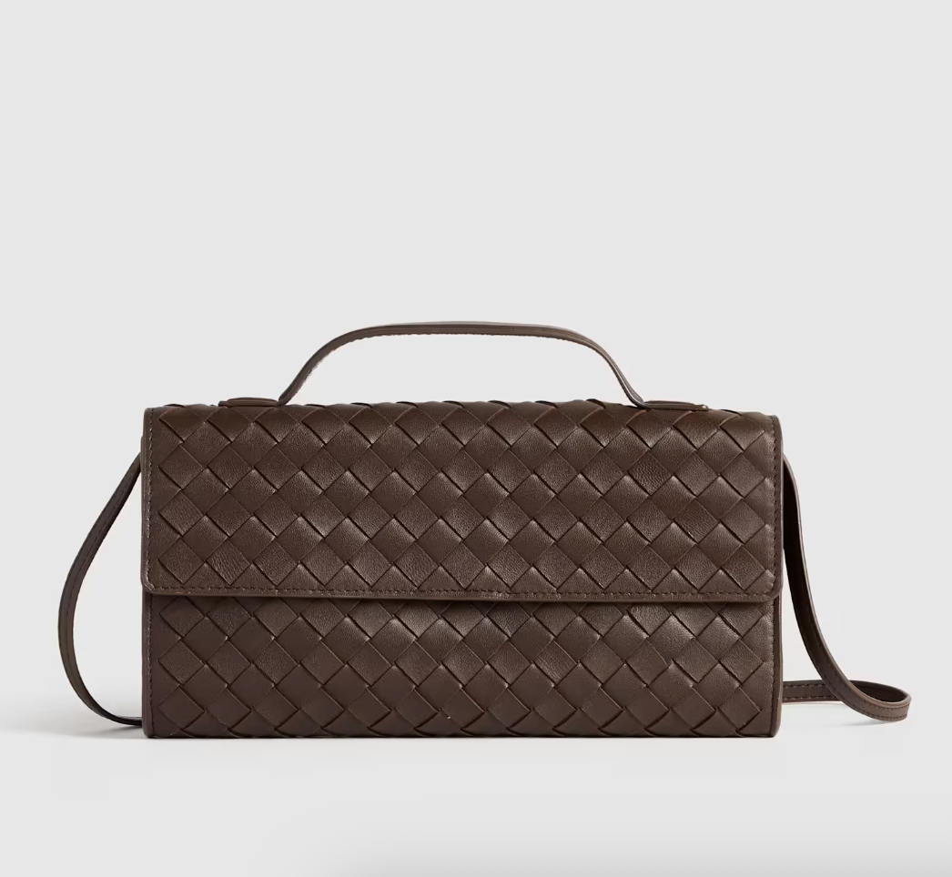 Quince Italian Leather Handwoven Top Handle Clutch 
