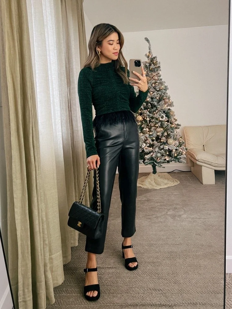 Black Wet Look Pants Outfit Leather Pants All Black Christmas