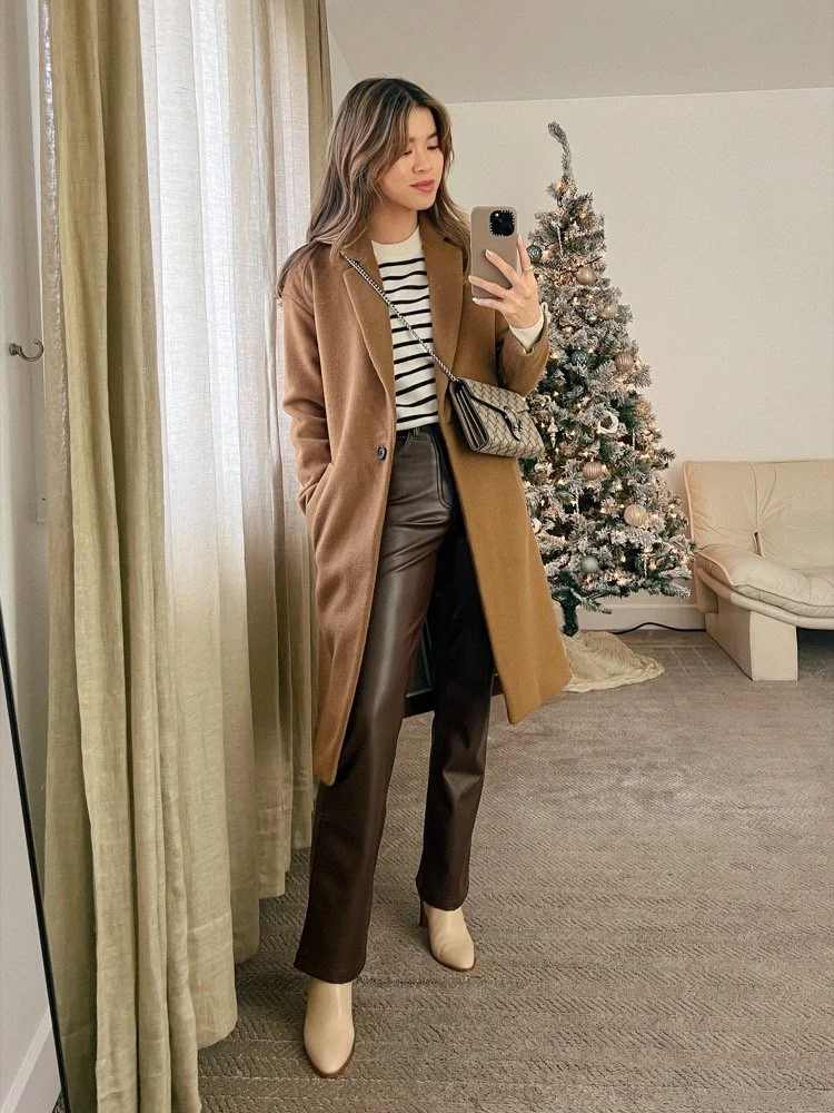 Brown Leather Pants Winter Outfit Idea