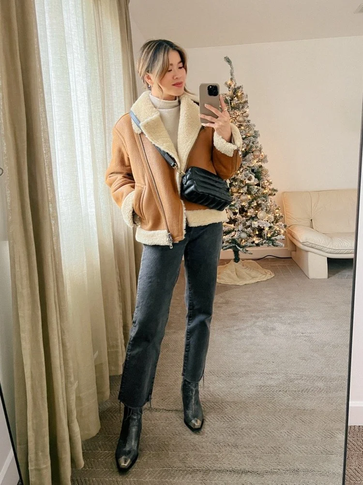 Suede Jacket Winter Outfit Idea