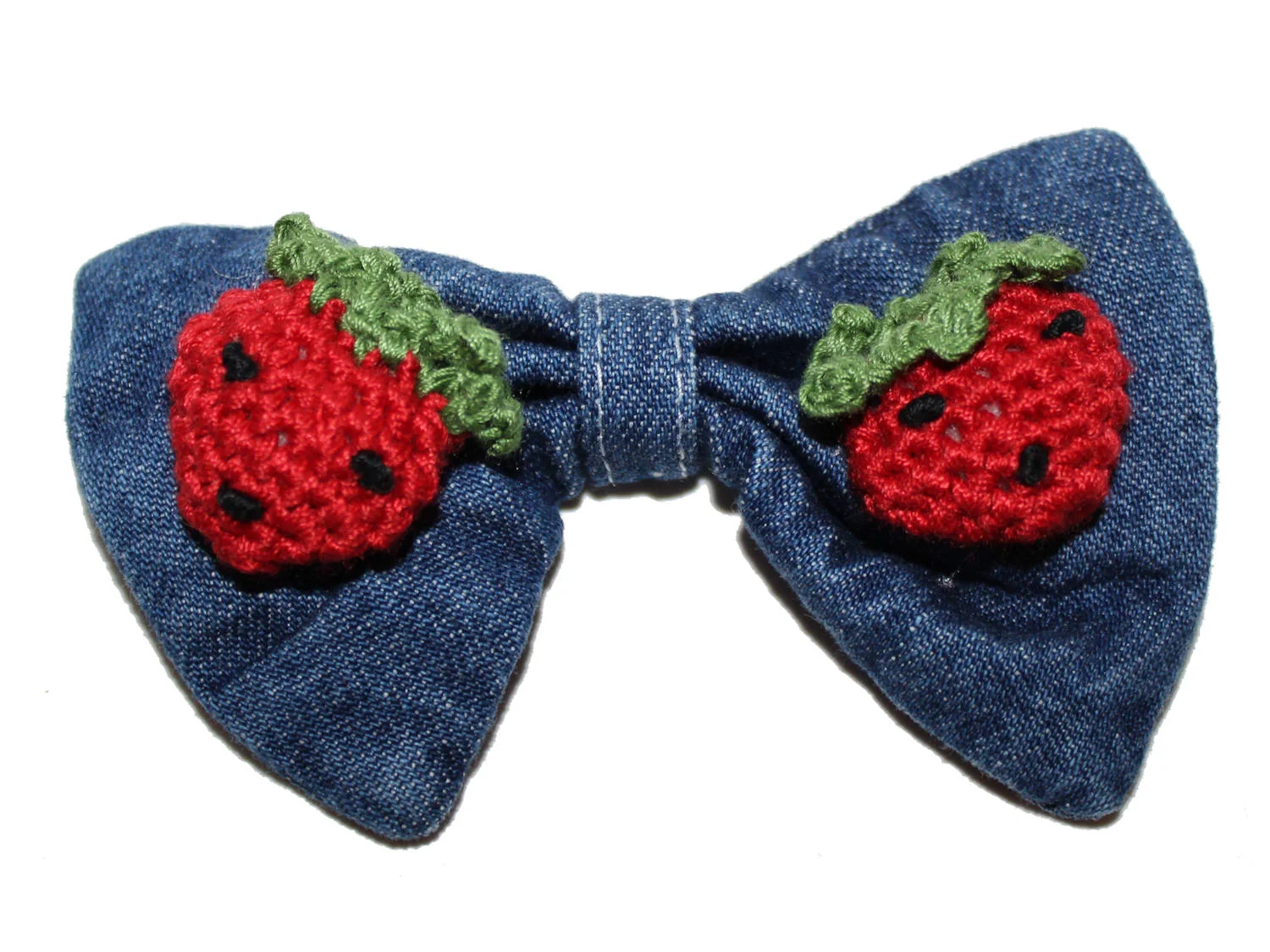 Strawberry on Denim Bow