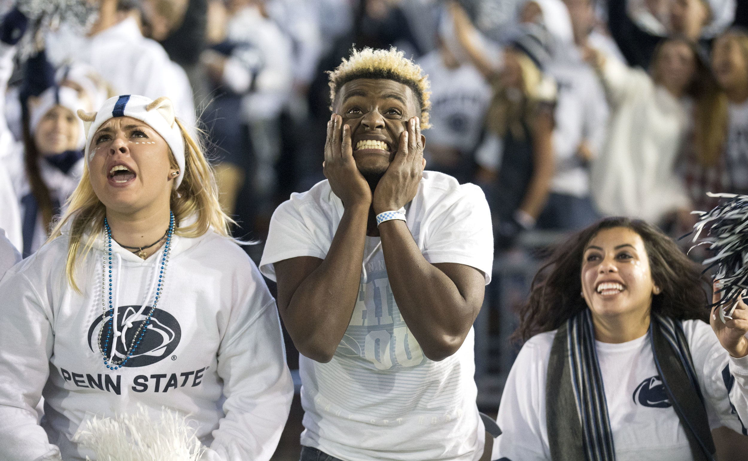  Penn State fans reacts after a touchdown is almost scored during the game against Iowa at Beaver Stadium on Saturday, Nov. 5, 2016. The Nittany Lions defeated Iowa 41-14. 