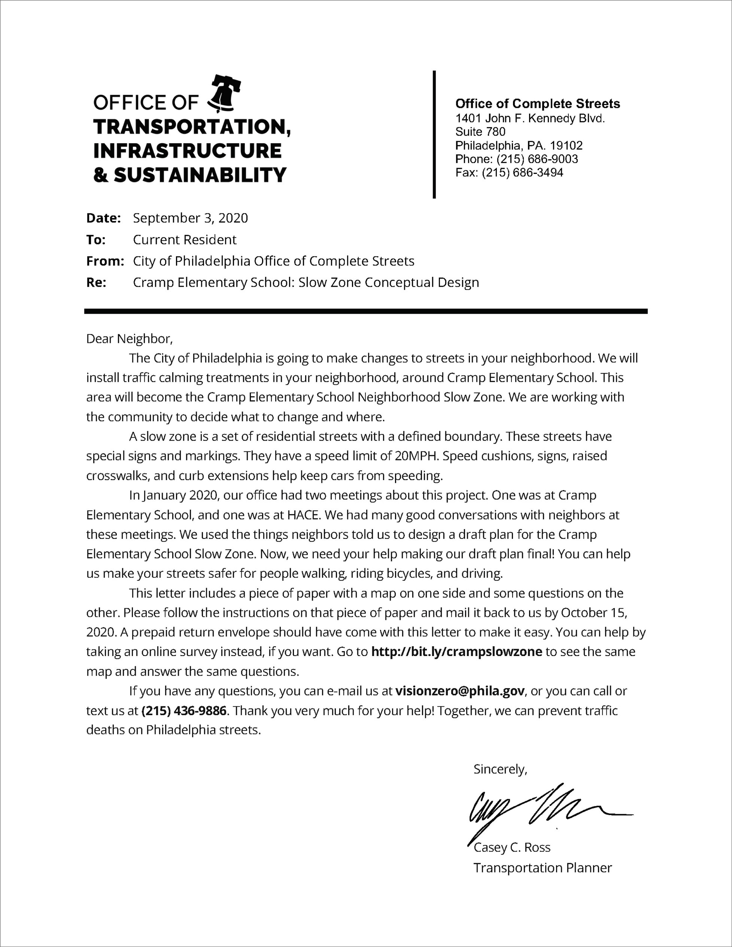 Cramp Elementary Slow Zone - Survey Letter (2 Languages)