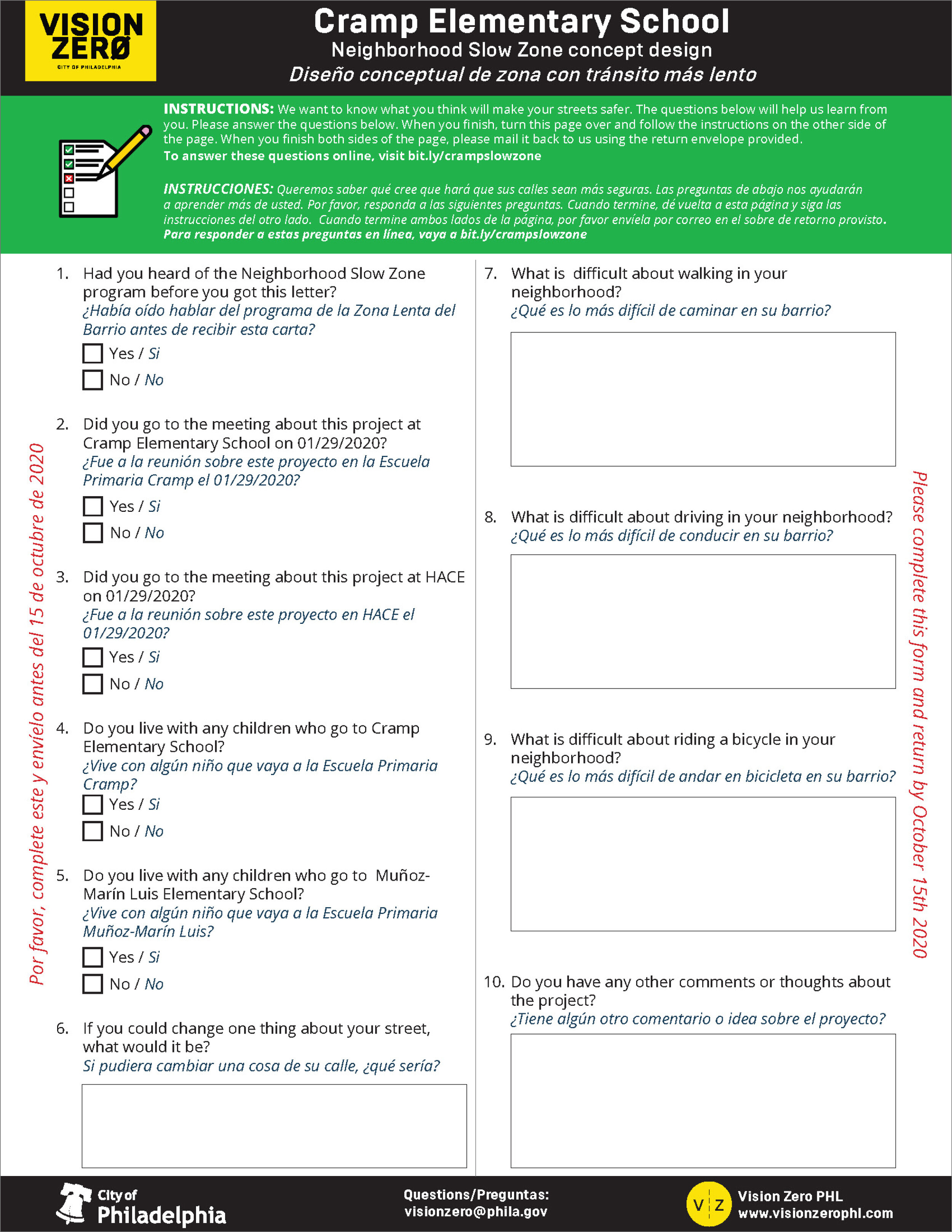 Cramp Elementary Slow Zone - Survey (2 Languages)