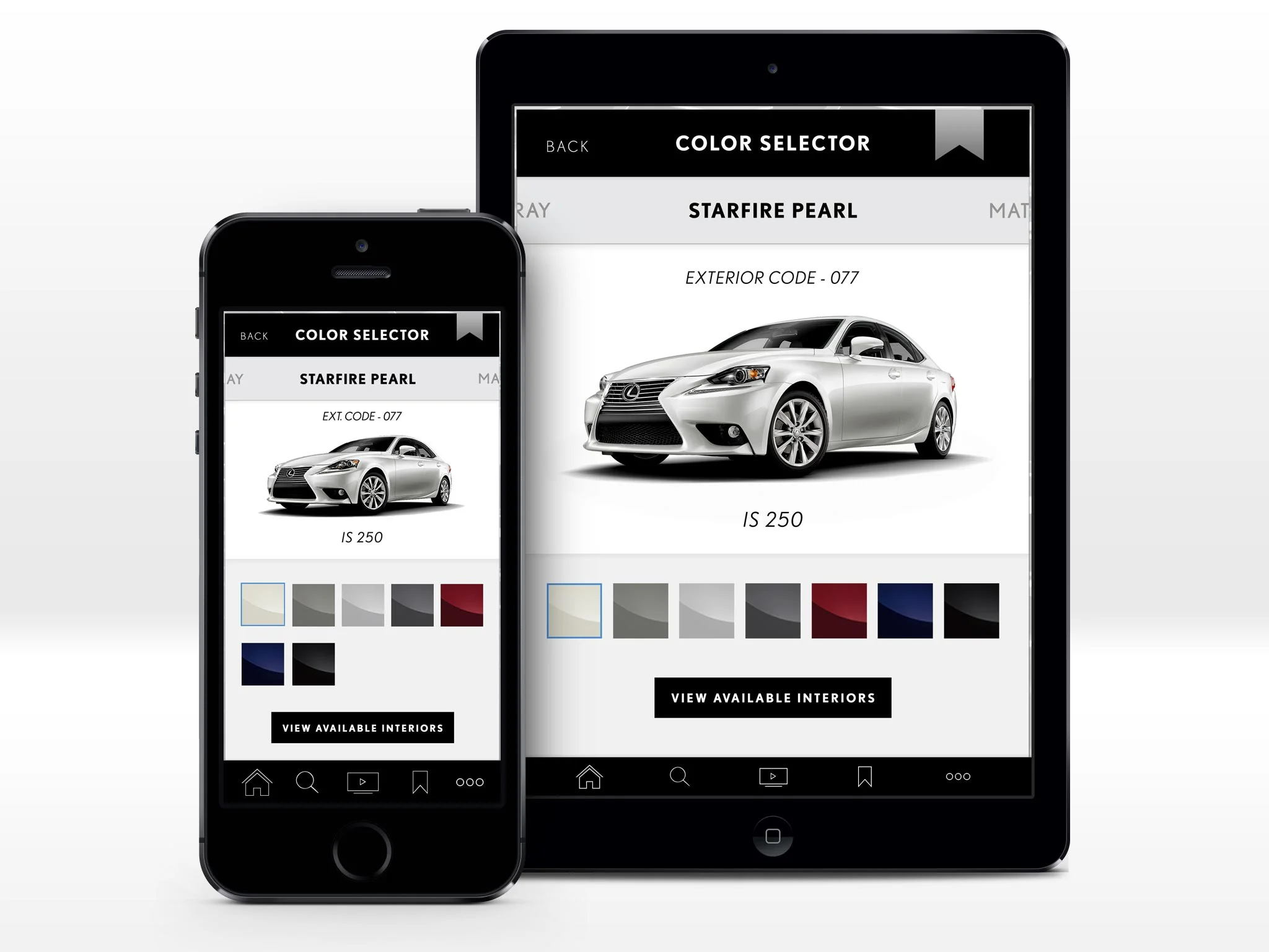  Color selector, once a user selected an exterior color, they are then presented the interior combinations available for that model. 