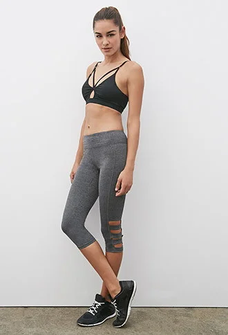 Heathered Side-Cutout Capri Leggings