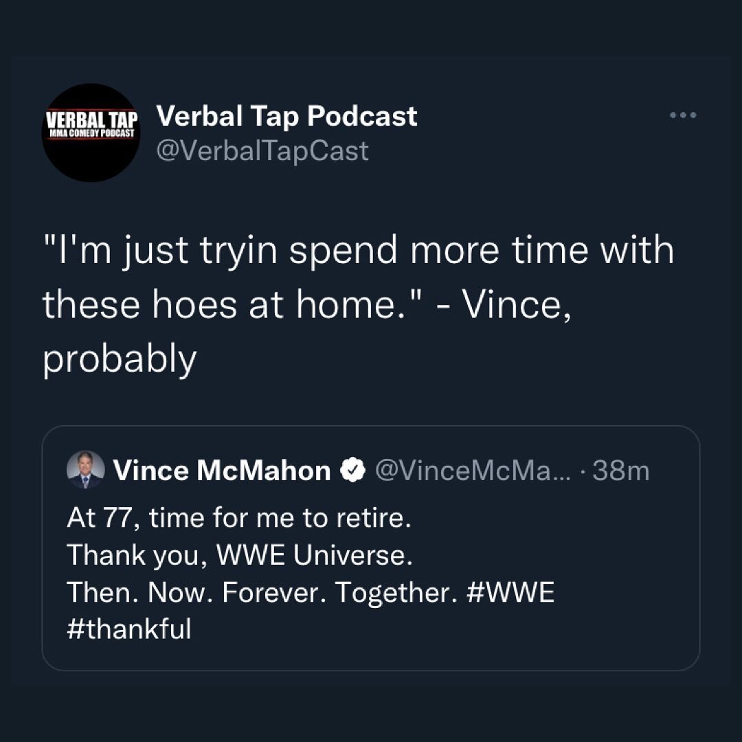 Undeniable game changer.

Business about to be wild. 

#wwe #vincemcmahon