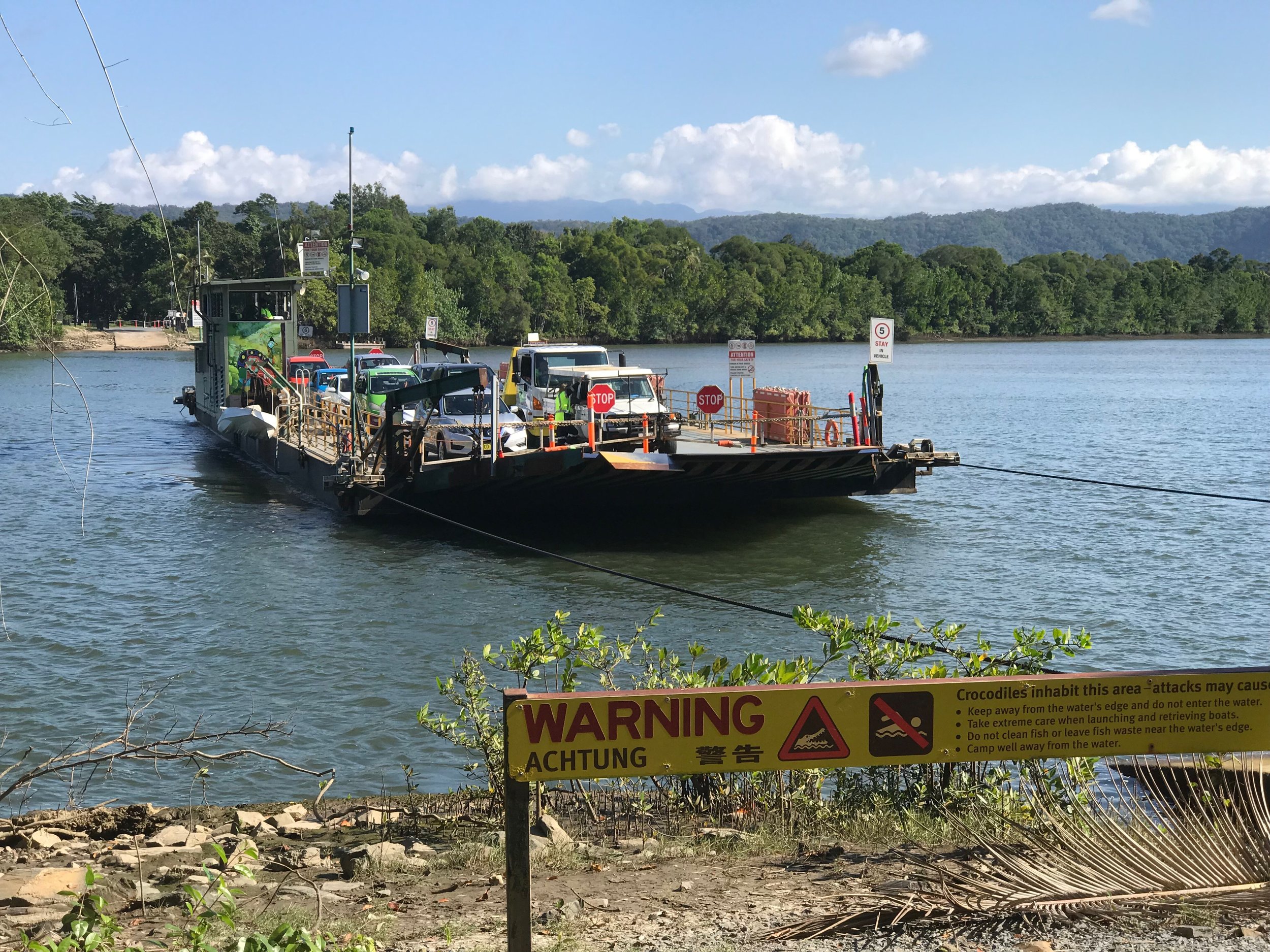 Car ferry to Cape Trib. Plenty of crocs round here!