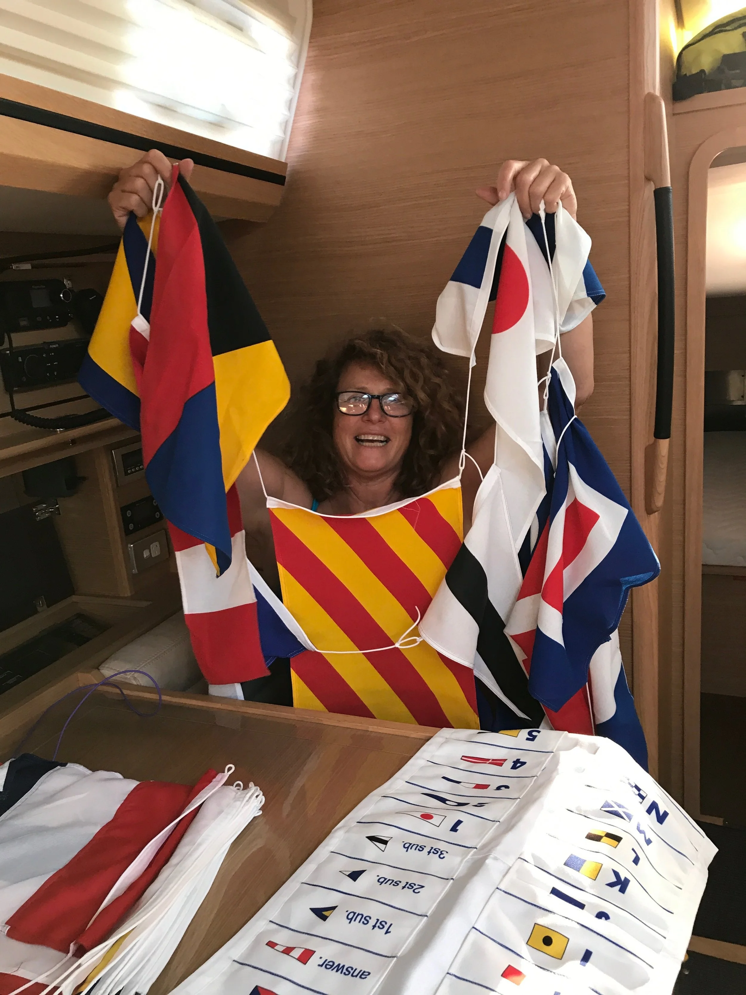 Sorting out Courtesy flags - a fun job for sure!