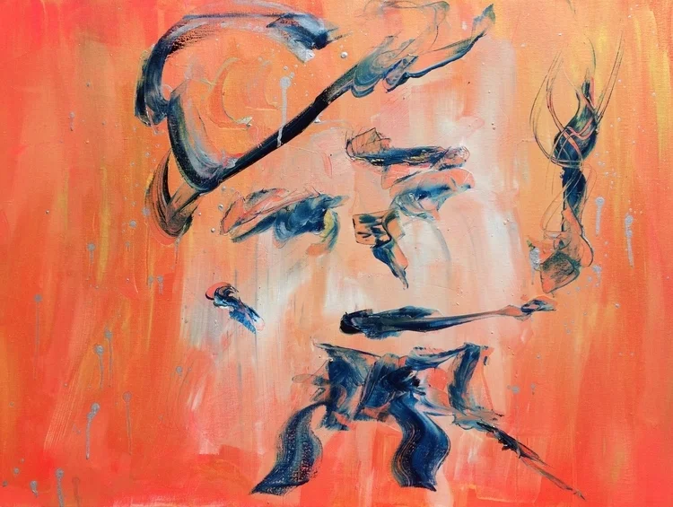 Blue Man . Oil on canvas, 31.5 x 23.5 inches.