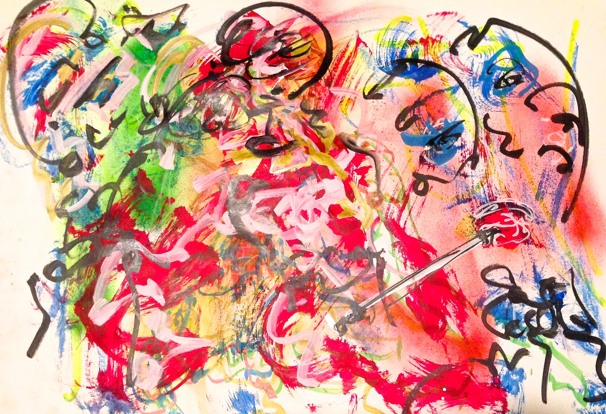 Desperate for Attention. Mixed media on paper, 23.5 x 16.5 inches.