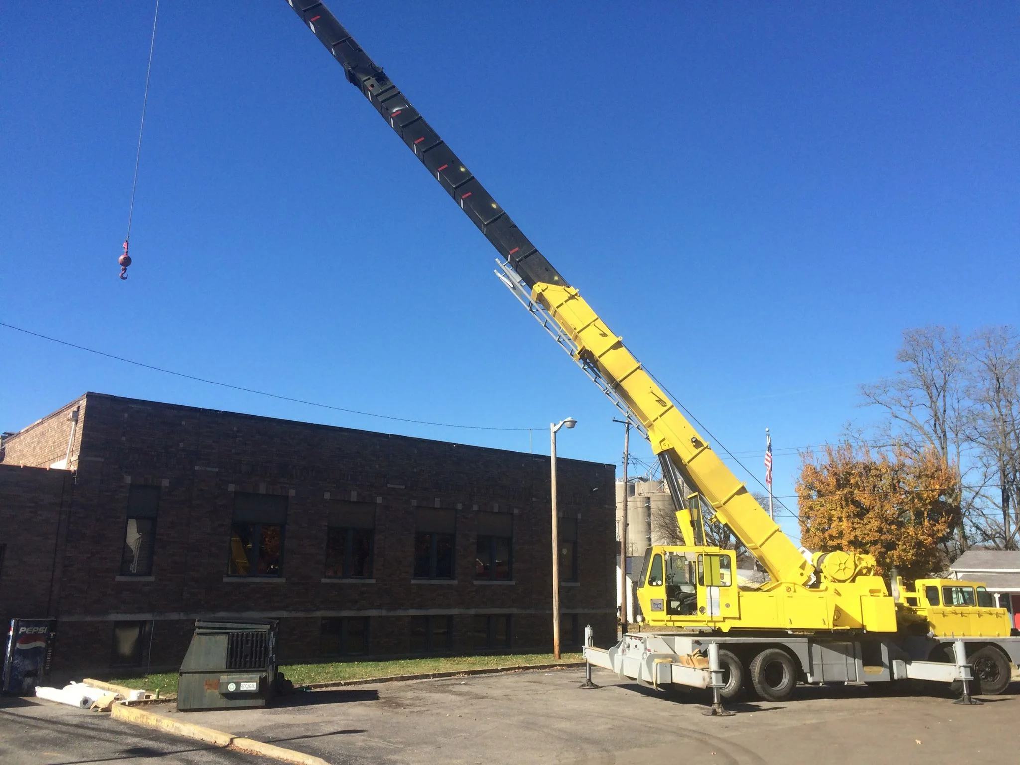 KnepCo providing crane services for Ellerman's Roofing in Morristown, Indiana.