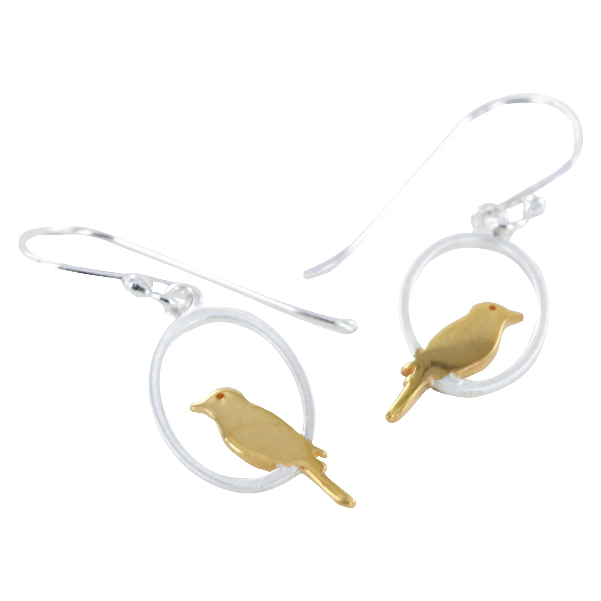 Silver & Gold Bird Drop Earrings .jpg