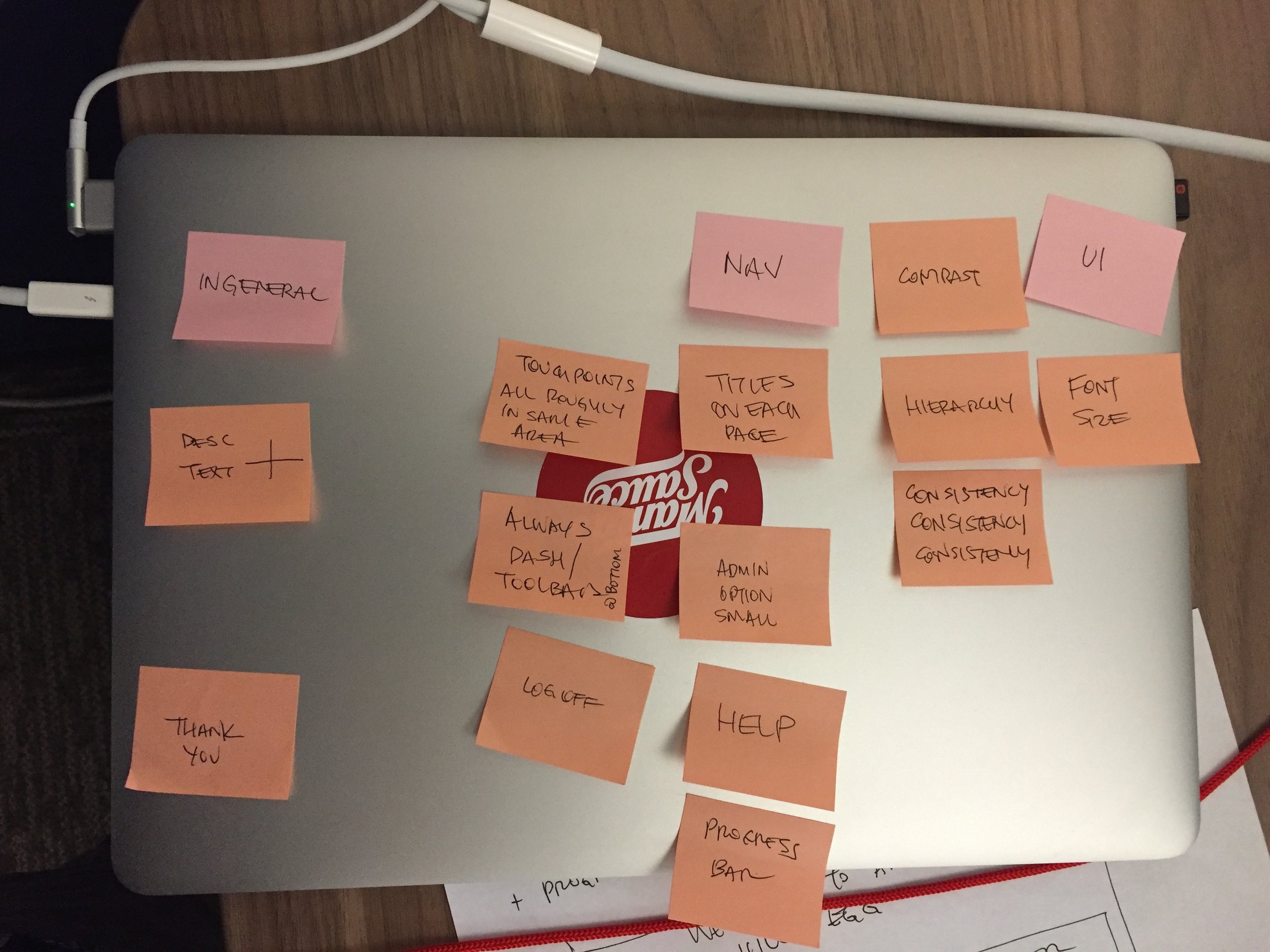 Sticky notes from open card sorting exercise