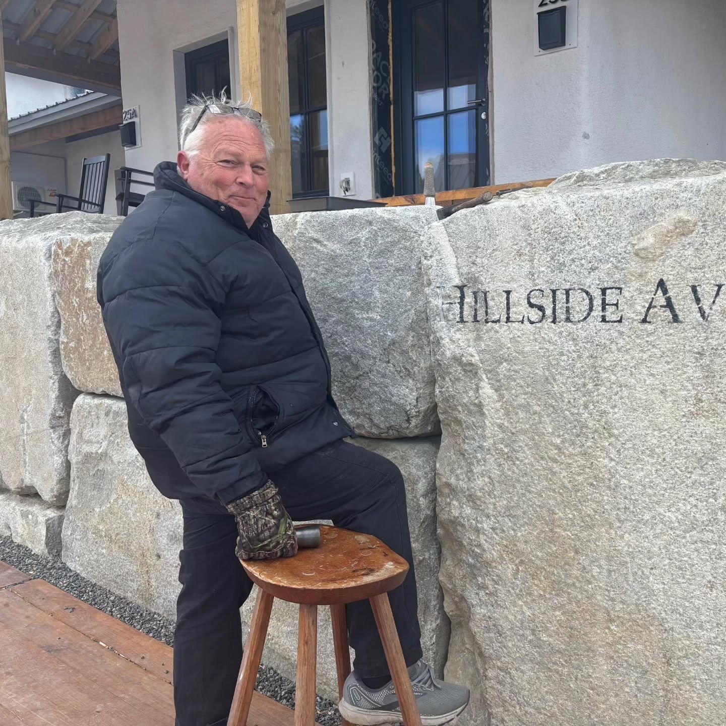 An artist and his craft! Artist and carver Michael Updike carves the names of our new road, Hillside Avenue and the intersecting Cottage Court. Things are really looking great at the new Southrise building!To see more of Michael's beautiful work, see