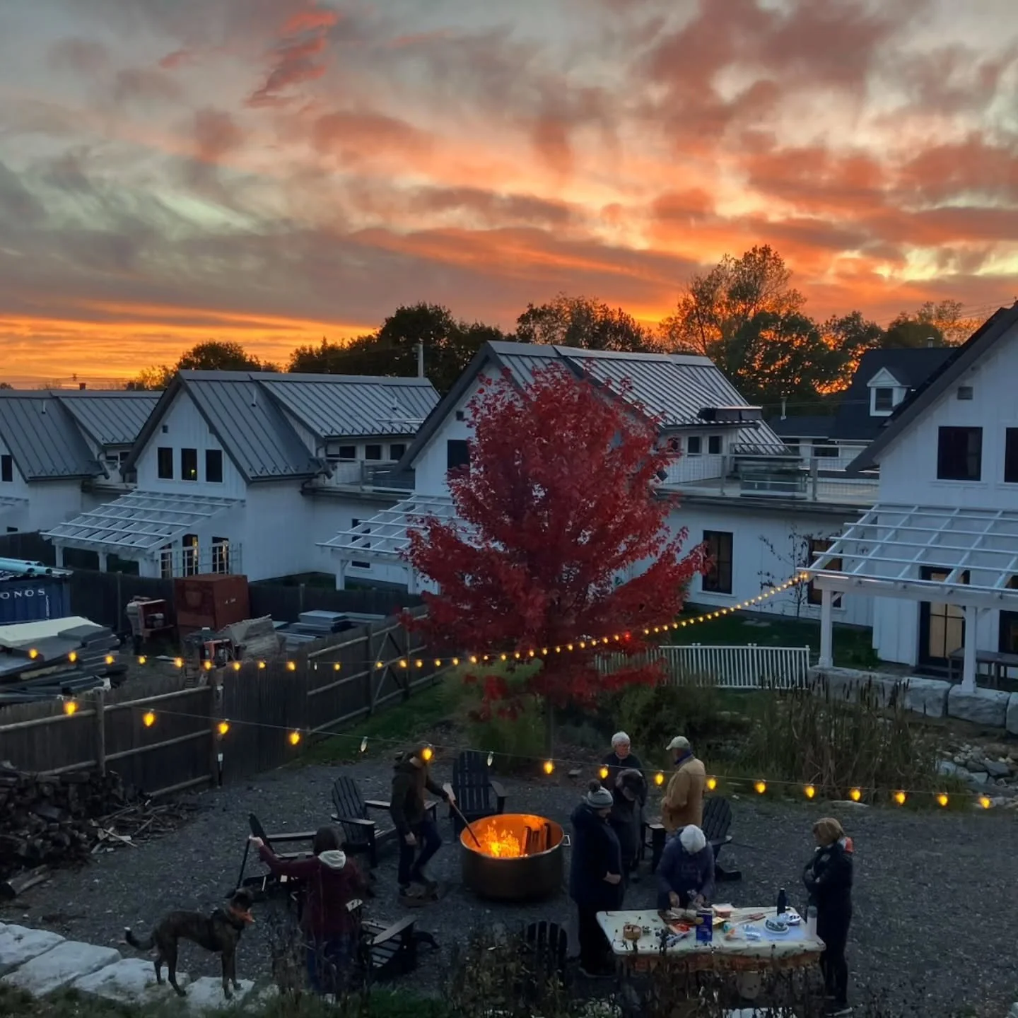 Last night, we moved our Wednesday night get-togethers from the Grange area in front of the Southrise buildings to the firepit on the north side of the site. We have a hearty bunch of residents who plan to get together every week in front of the fire