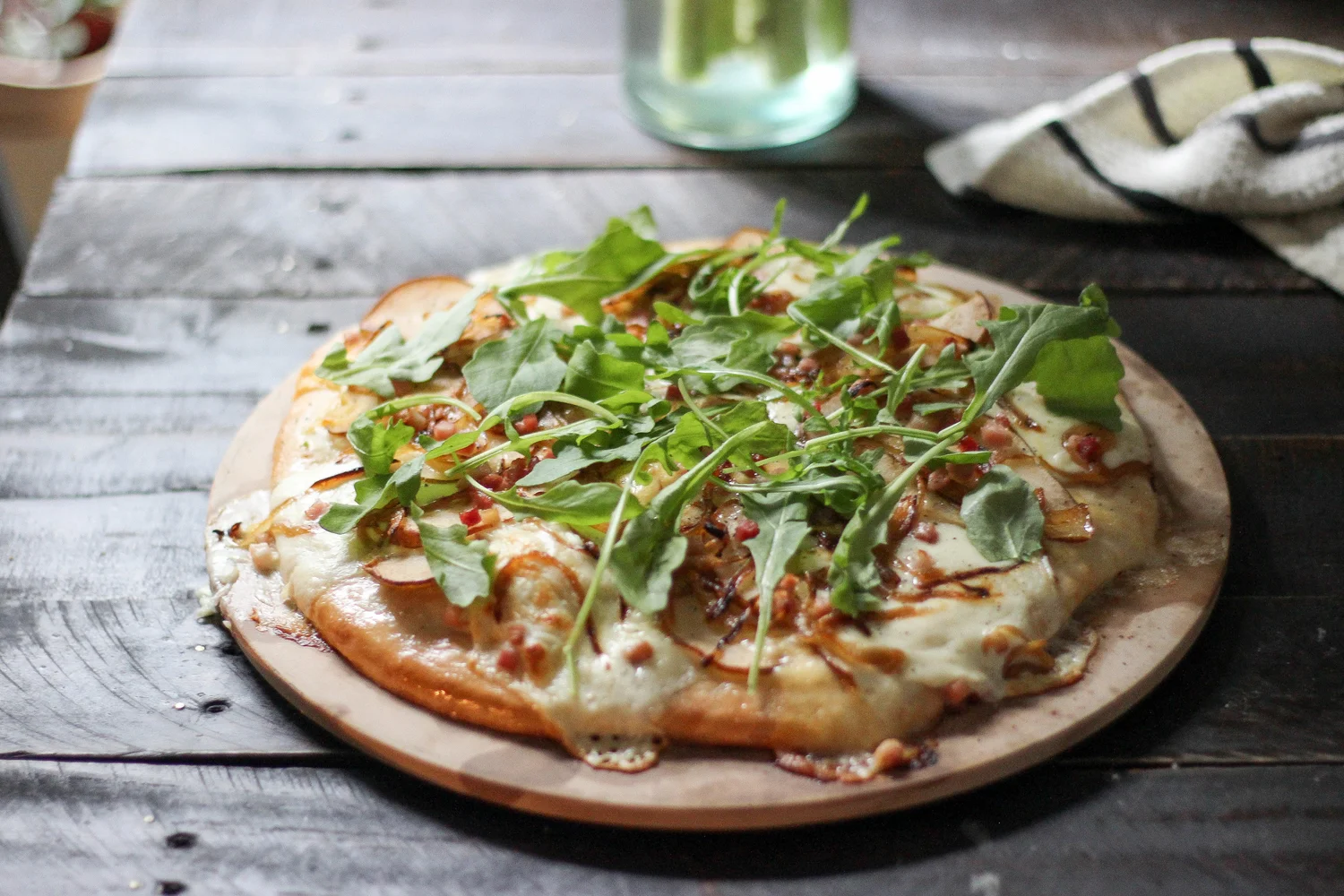 Pear, Pancetta, Caramelized Onions, and Arugula Pizza — Madeline Hall