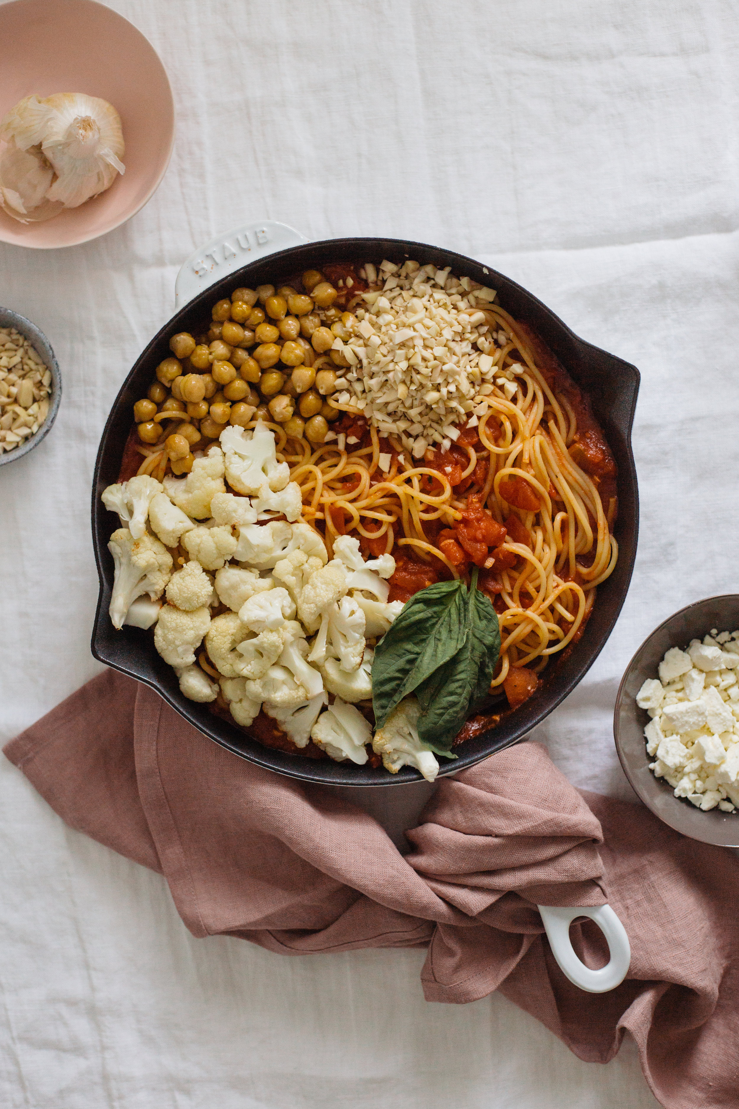 Roasted Chickpea and Cauliflower Pasta with Tomatoes and Feta — Madeline  Hall