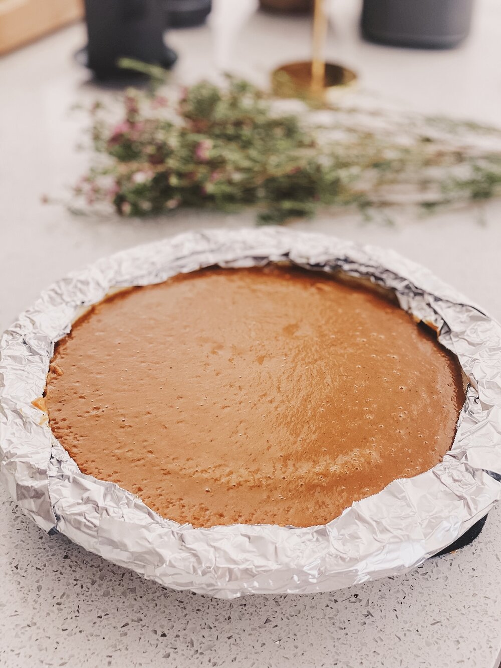 Americas Test Kitchen GF Pumpkin Pie with foil Strohauer Farms Thanksgiving Guide.JPG