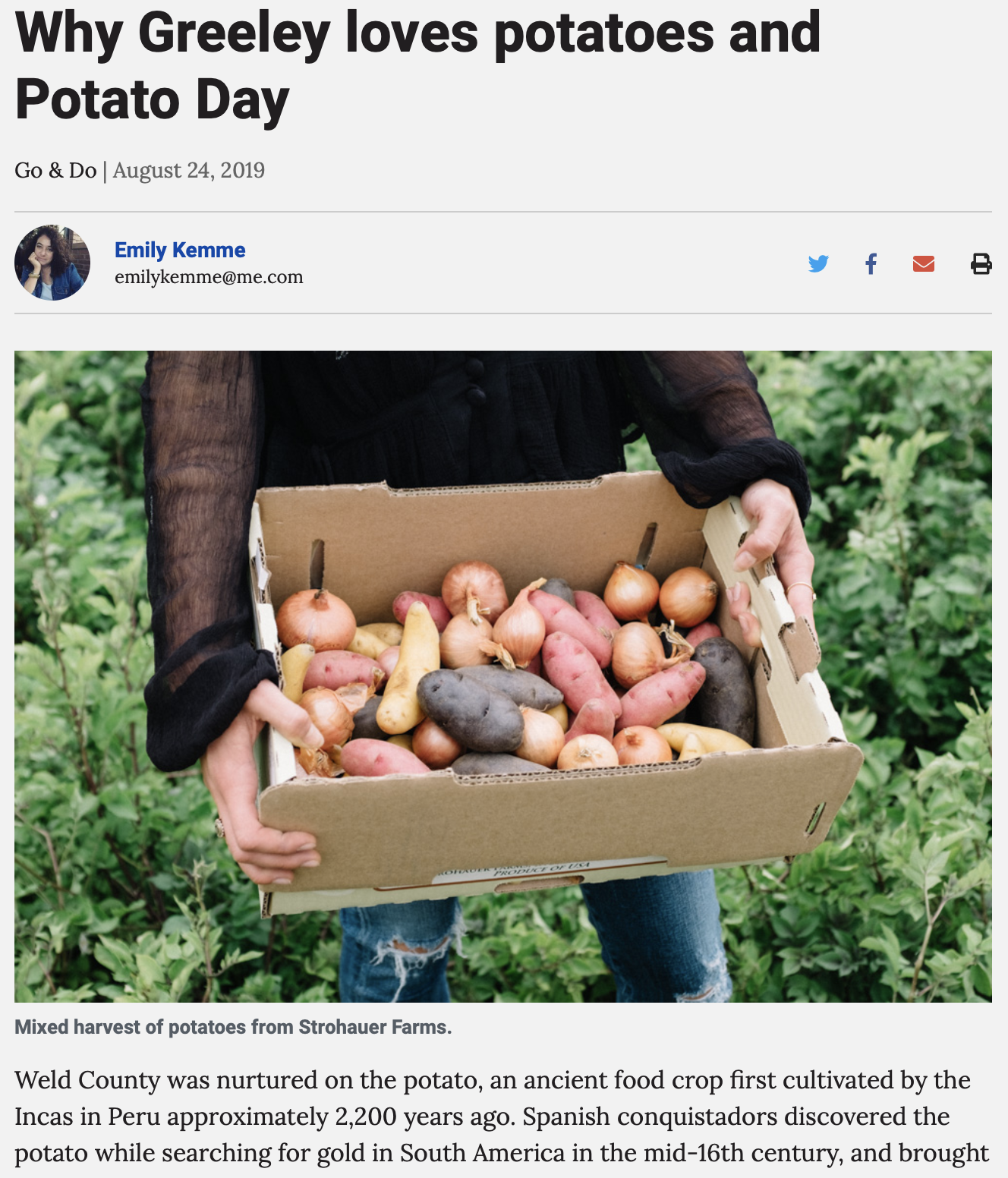 Greeley Tribune, August 26, 2019: Why Greeley loves potatoes and Potato Day