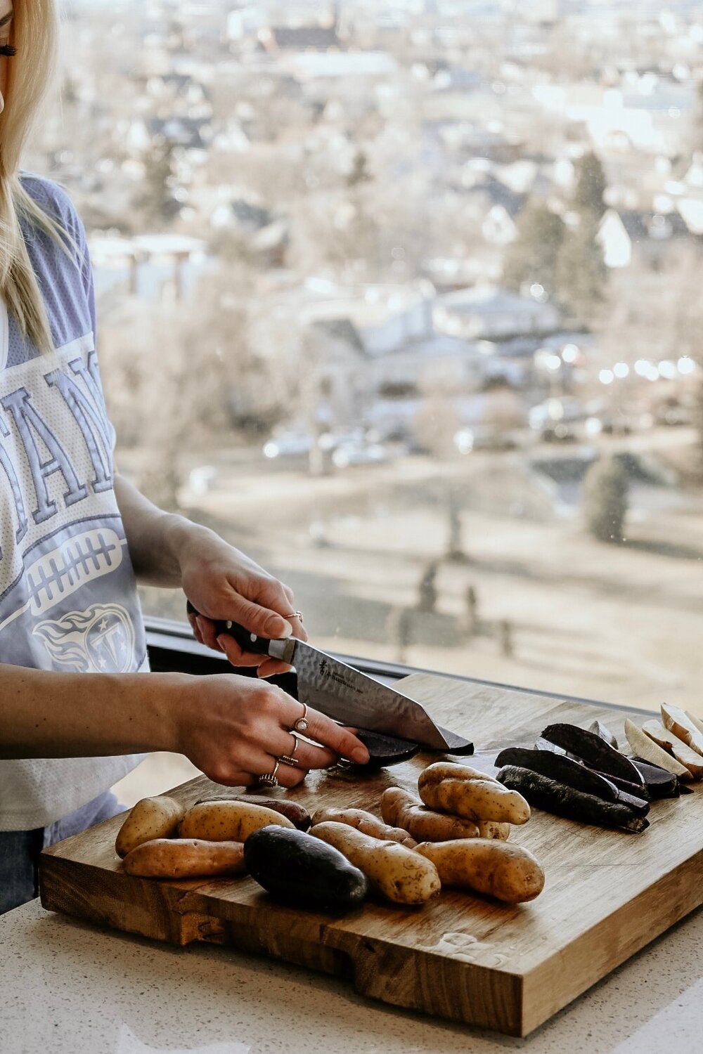 bbq fingerling fries_Amber Strohauer slicing_Strohauer Farms_Super Bowl Guide.JPG