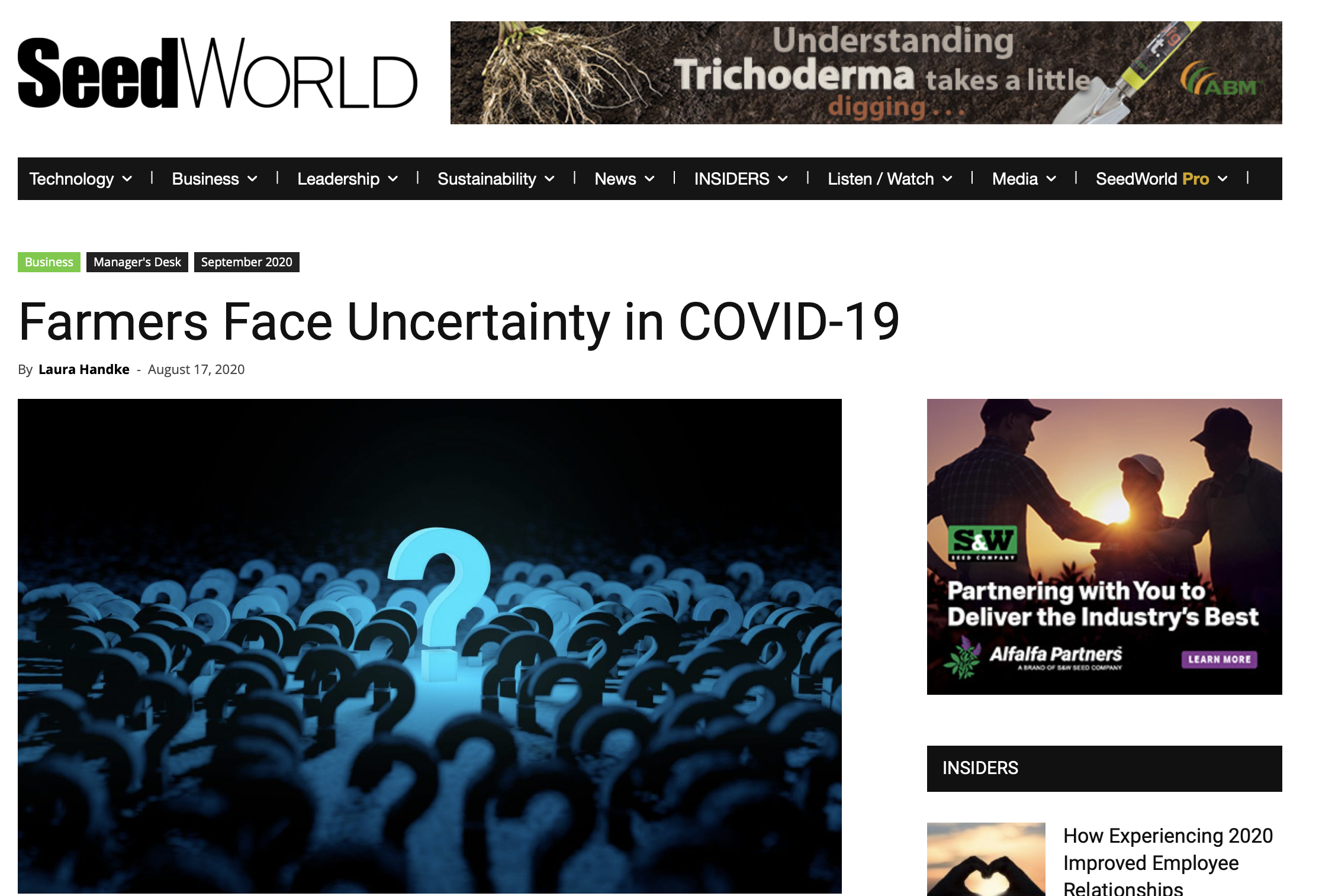 SeedWorld, August 17, 2020: "Farmers Face Uncertainty in COVID-19"