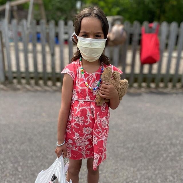 &ldquo;last&rdquo; day of pre-school for our neela. she stopped going to school three months ago when everything shut down, today they went by to pick up her stuff. the mask and teddy bear combination is especially heart breaking. | modified @olivera