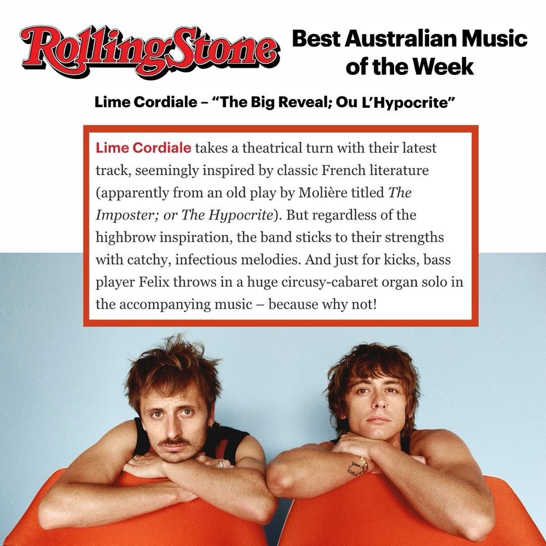 Thanks to our PR friends in Australia, @limecordiale recently made the top of the list for @rollingstone&rsquo;s &ldquo;Best Australian Music of the Week&rdquo; with their latest single &ldquo;The Big Reveal; Ou L&rsquo;Hypocrite.&rdquo; Read the ful