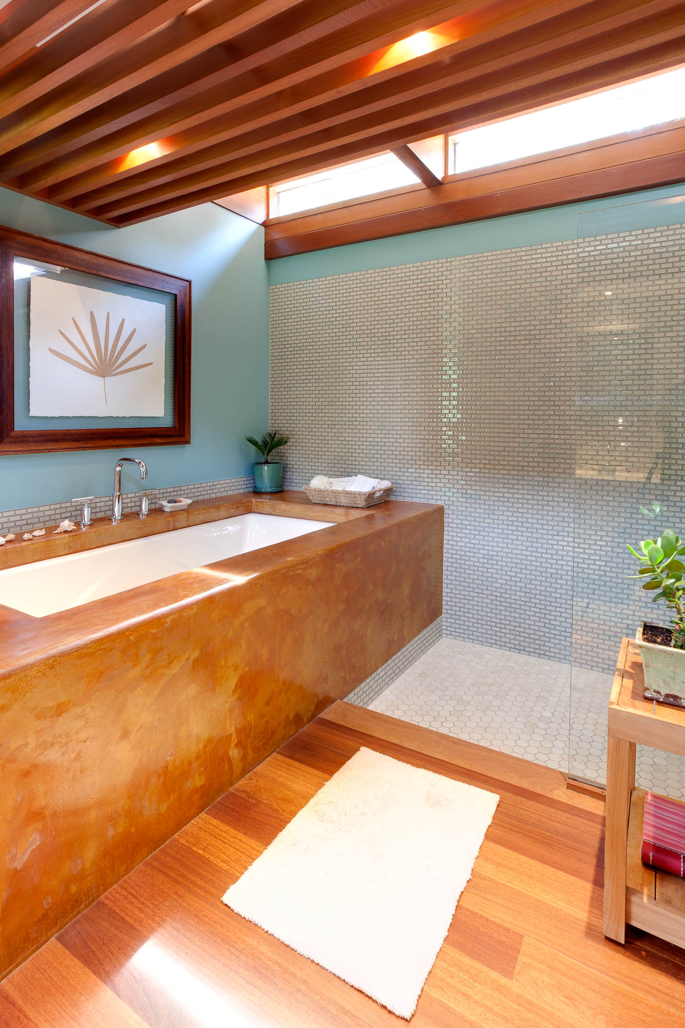 Master Bathroom with Natural Stones with Clerestory Windows
