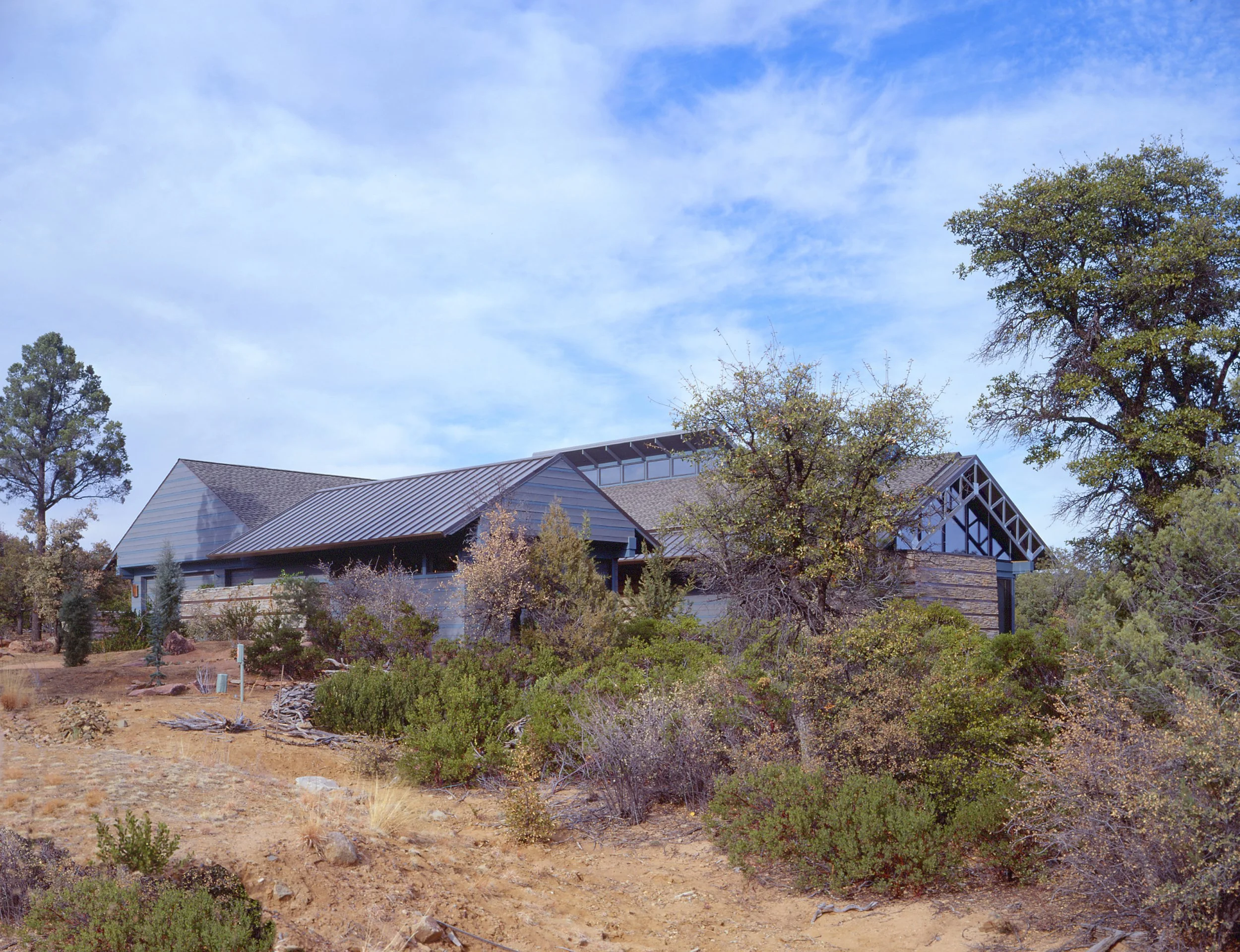 Minimalist Aesthetic with Metal Frame Roofing and Simplistic Landscaping