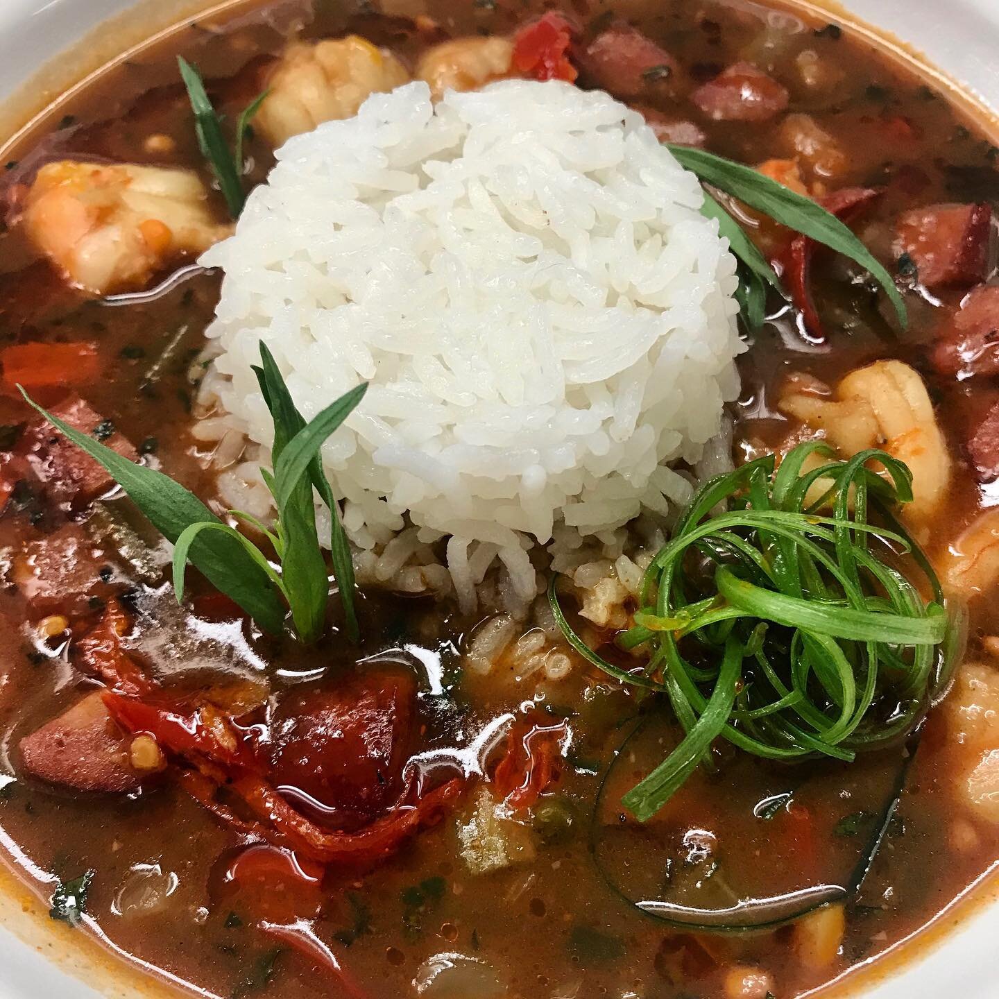 Fun with Gumbo: VIETGUMBO! Pho broth meets traditional gumbo ingredients. Finished with fish sauce and fermented chili. This was phon to make! #vietcajun #atlantapersonalchef #chefmattlewis #atlantauspca