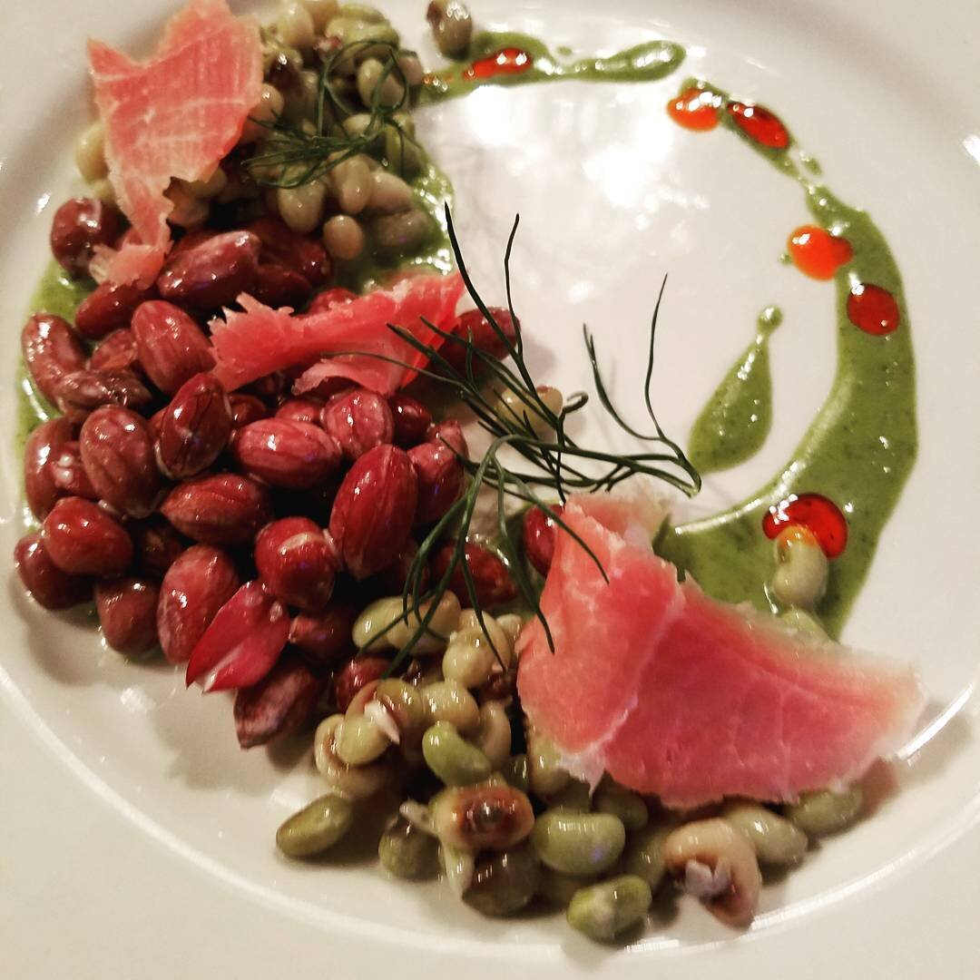 Field Pea and Peanut Salad with Tarragon Sauce and Country for last night's 5 course service for twelve of my client's closest friends. #atlantauspca