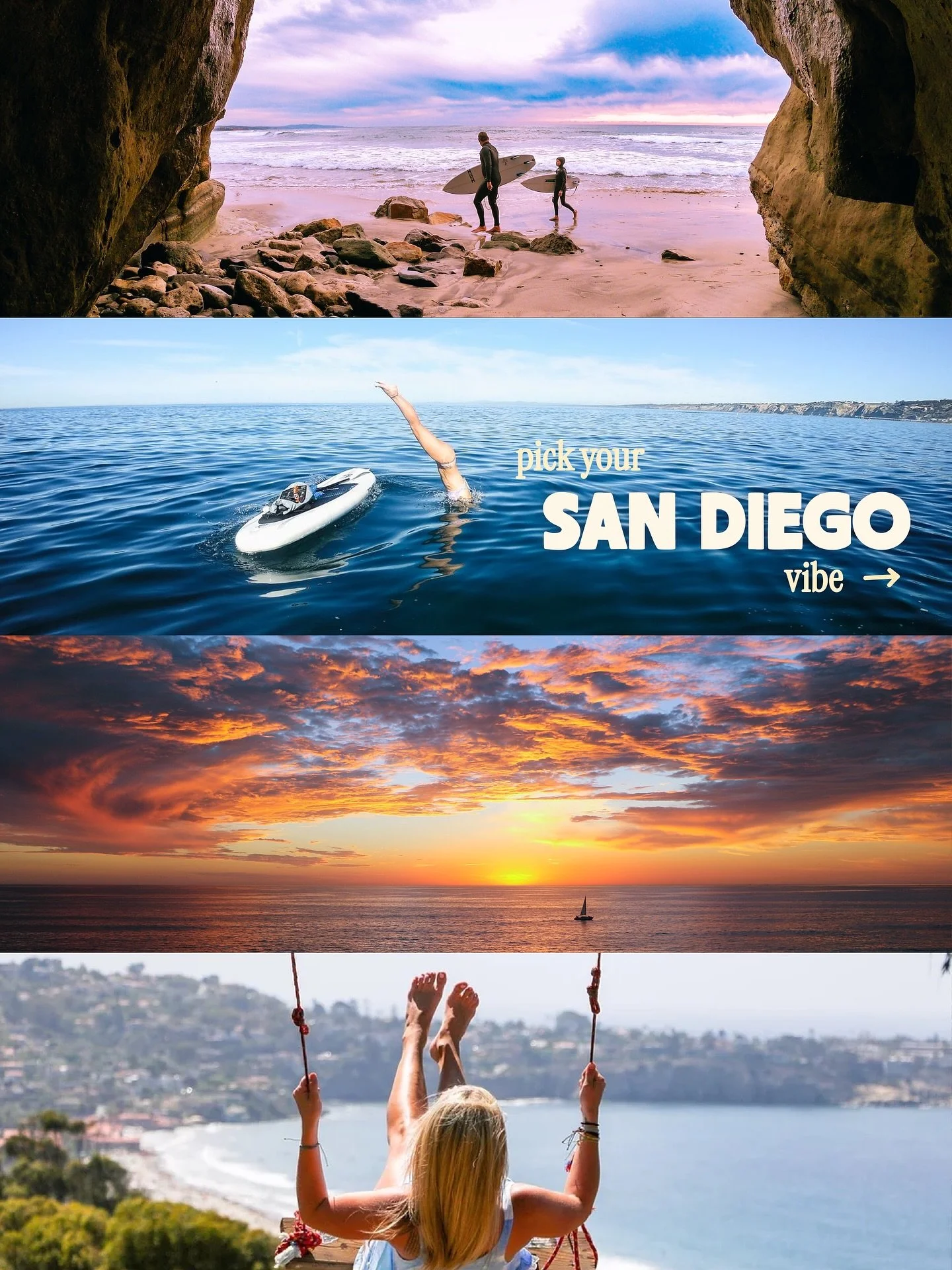 The magic of San Diego ✨ it can match your mood, there&rsquo;s a vibe for everyone and you get to choose it daily 🌊

#sandiego #getbusylivin 

san diego, california, travel, surf, sunsets, guide