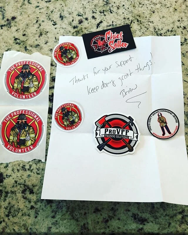 Thanks to @chiefsoller and @professionalvolunteer for hooking us up with some awesome stickers! Keep doing what you&rsquo;re doing. 🚒💪
