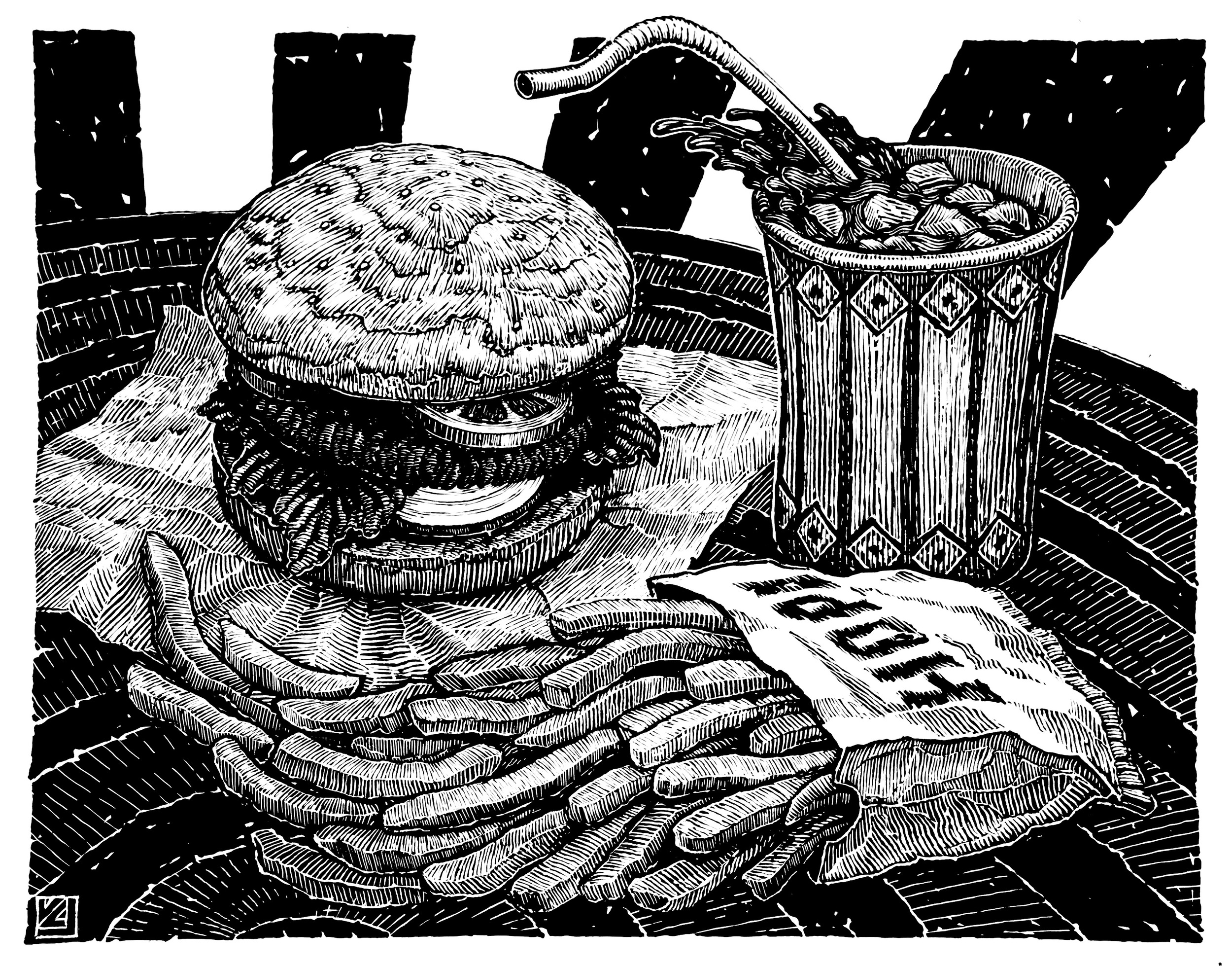 "Burger & Fries" by Vernon Courtlandt Johnson. © 1988 VCJ. All rights reserved.