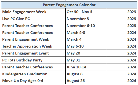 Parent Program Calendar Parent Calendar — PC Tots